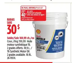 Canadian Tire T6 Synthetic Motor Oil. 2 grades available offer