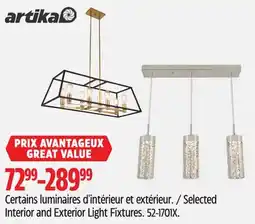 Canadian Tire Artika Selected Interior and Exterior Light Fixtures offer