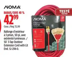 Canadian Tire NOMA 50´ 3-Tap Outdoor Extension Cord with Lit End offer
