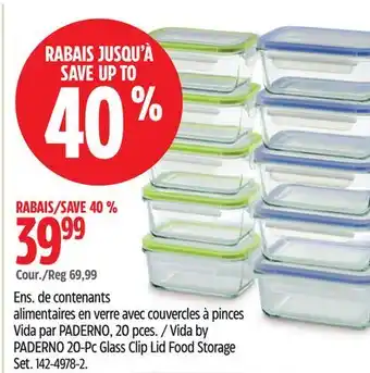 Canadian Tire Vida by PADERNO 20-Pc Glass Clip Lid Food Storage Set offer