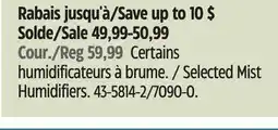 Canadian Tire Selected Mist Humidifiers offer