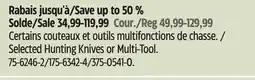 Canadian Tire Leatherman Selected Hunting Knives or Multi-Tool offer