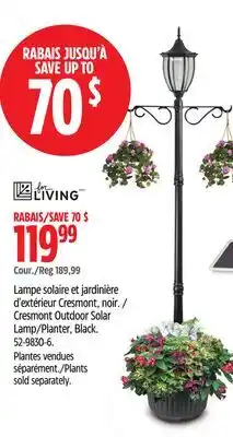 Canadian Tire For Living Cresmont Outdoor Solar Lamp/Planter, Black offer
