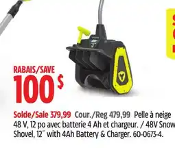 Canadian Tire Yardworks 48V Brushless Cordless Snow Shovel with 4Ah Battery & Charger offer