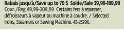 Canadian Tire Singer Selected Irons, Steamers or Sewing Machine offer