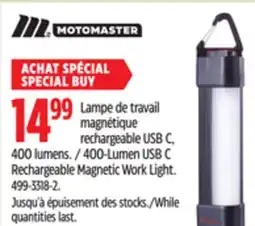 Canadian Tire MOTOMASTER 400-Lumen USBC Rechargeable Magnetic Work Light offer