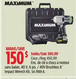 Canadian Tire MAXIMUM 40V Brushless 1⁄2˝ Impact Wrench Kit offer