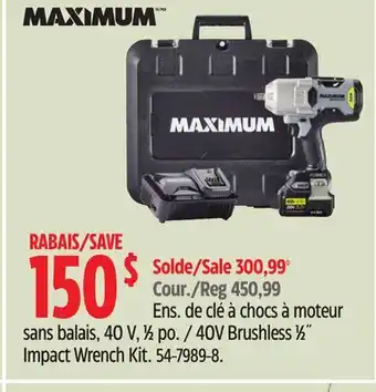 Canadian Tire MAXIMUM 40V Brushless 1⁄2˝ Impact Wrench Kit offer