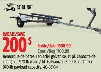 Canadian Tire Stirling 14´ Galvanized Steel Boat Trailer offer