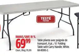 Canadian Tire 6´ Folding Table with Carry Handle, White offer