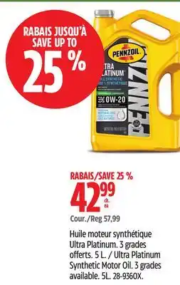 Canadian Tire Pennzoil Ultra Platinum Synthetic Motor Oil offer