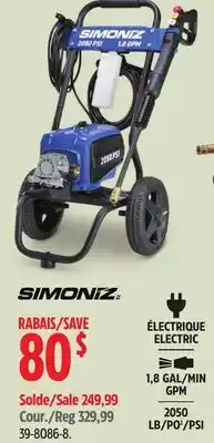 Canadian Tire Simoniz ÉLECTRIQUE ELECTRIC 1,8 GAL/MIN GPM 2050 LB/PO2/PSI offer