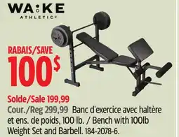 Canadian Tire WA:KE Bench with 100lb Weight Set and Barbell offer