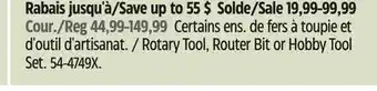 Canadian Tire Mastercraft Rotary Tool, Router Bit or Hobby Tool Set offer