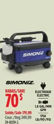 Canadian Tire Simoniz ELECTRIC 1,8 GAL/MIN GPM 1750 LB/PO2/PSI offer