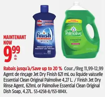 Canadian Tire Finish Jet Dry Rinse Agent, 621mL or Palmolive Essential Clean Original Dish Soap, 4.27L offer
