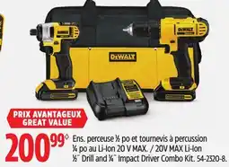 Canadian Tire DEWALT 20V MAX Li-Ion 1⁄2˝ Drill and 1⁄4˝ Impact Driver Combo Kit offer