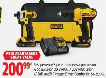 Canadian Tire DEWALT 20V MAX Li-Ion 1⁄2˝ Drill and 1⁄4˝ Impact Driver Combo Kit offer