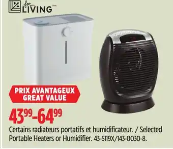 Canadian Tire For Living Selected Portable Heaters or Humidifier offer