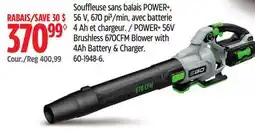 Canadian Tire POWER+ 56V BRUSHLESS 670CFM BLOWER WITH 4AH BATTERY & CHARGER offer