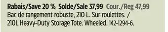 Canadian Tire Mastercraft 210L Heavy-Duty Storage Tote offer