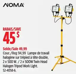 Canadian Tire Noma 2 x 500W Twin Head Halogen Tripod Work Light offer