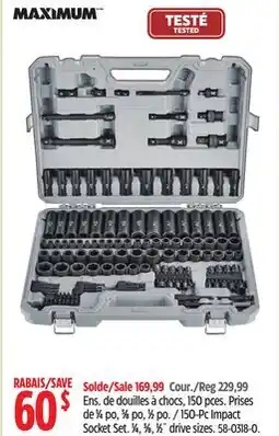Canadian Tire 150-Pc Impact Socket Set. 1β4, 3β8, 1β2Λ drive sizes offer