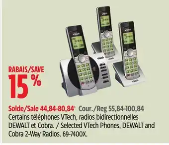 Canadian Tire Selected VTech Phones, DEWALT and Cobra 2-Way Radios offer