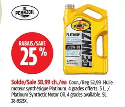 Canadian Tire Pennzoil Platinum Synthetic Motor Oil. 4grades available offer