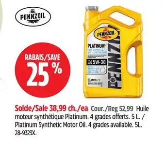 Canadian Tire Pennzoil Platinum Synthetic Motor Oil. 4grades available offer