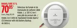 Canadian Tire Kidde 2-in-1 120V AC Hardwired Smoke Alarm/ CO Detector with AA Battery Backup offer