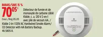 Canadian Tire Kidde 2-in-1 120V AC Hardwired Smoke Alarm/ CO Detector with AA Battery Backup offer