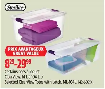 Canadian Tire Selected ClearView Totes with Latch offer