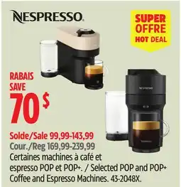 Canadian Tire Selected POP and POP+ Coffee and Espresso Machines offer