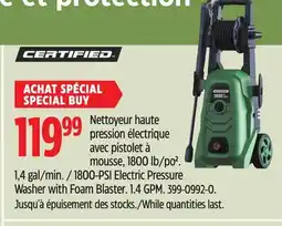 Canadian Tire Certified 1800-PSI Electric Pressure Washer with Foam Blaster offer