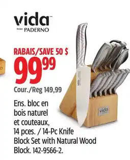 Canadian Tire Vida by PADERNO 14-Pc Knife Block Set with Natural Wood Block offer