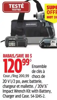Canadian Tire MAXIMUM 20V 1⁄2˝ Impact Wrench Kit with Battery, Charger and Case offer