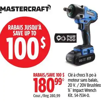 Canadian Tire Mastercraft 20V Brushless 1⁄2˝ Impact Wrench Kit offer