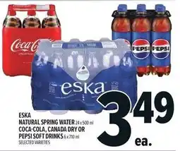 Metro Eska natural spring water coca-cola, canada dry or pepsi soft drinks offer
