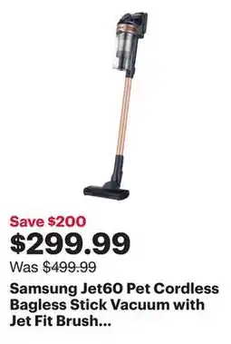 Best Buy Samsung Jet60 Pet Cordless Bagless Stick Vacuum with Jet Fit Brush - Rose Gold offer