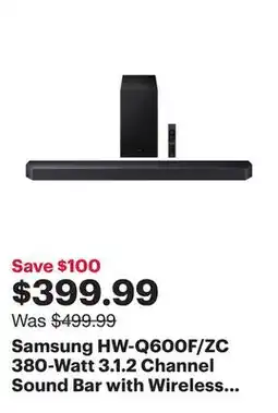 Best Buy Samsung HW-Q600F/ZC 380-Watt 3.1.2 Channel Sound Bar with Wireless Subwoofer offer