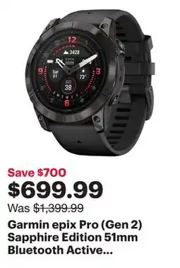 Best Buy Garmin epix Pro (Gen 2) Sapphire Edition 51mm Bluetooth Active Smartwatch - Medium/Large - Black offer
