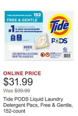 Costco Tide PODS Liquid Laundry Detergent Pacs, Free & Gentle, 152-count offer