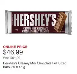 Costco Hershey's Creamy Milk Chocolate Full Sized Bars, 36 × 45 g offer
