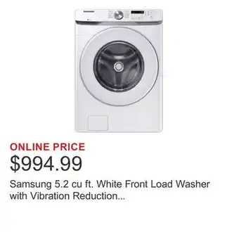 Costco Samsung 5.2 cu ft. White Front Load Washer with Vibration Reduction Technology offer