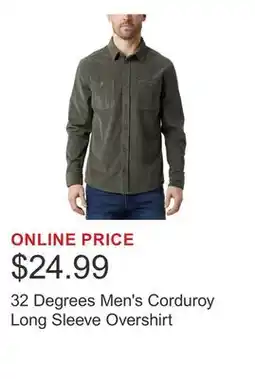 Costco 32 Degrees Men's Corduroy Long Sleeve Overshirt offer