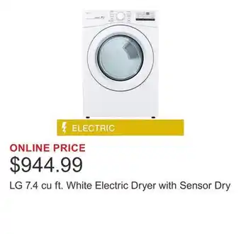 Costco LG 7.4 cu ft. White Electric Dryer with Sensor Dry offer