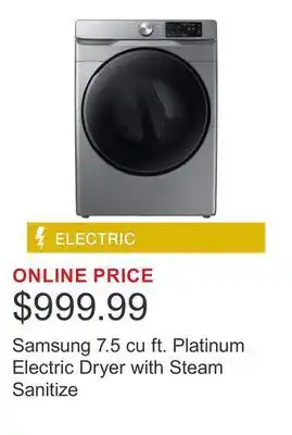 Costco Samsung 7.5 cu ft. Platinum Electric Dryer with Steam Sanitize offer