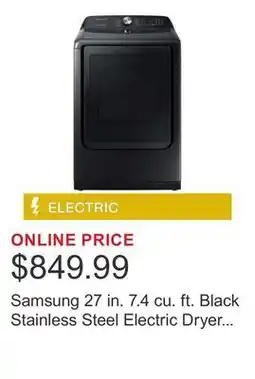 Costco Samsung 27 in. 7.4 cu. ft. Black Stainless Steel Electric Dryer with Steam Sanitize+ Technology offer