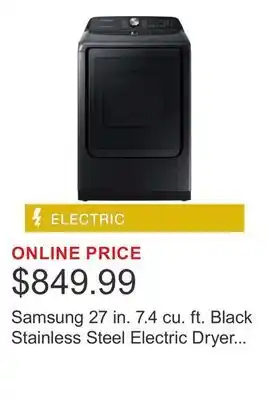 Costco Samsung 27 in. 7.4 cu. ft. Black Stainless Steel Electric Dryer with Steam Sanitize+ Technology offer